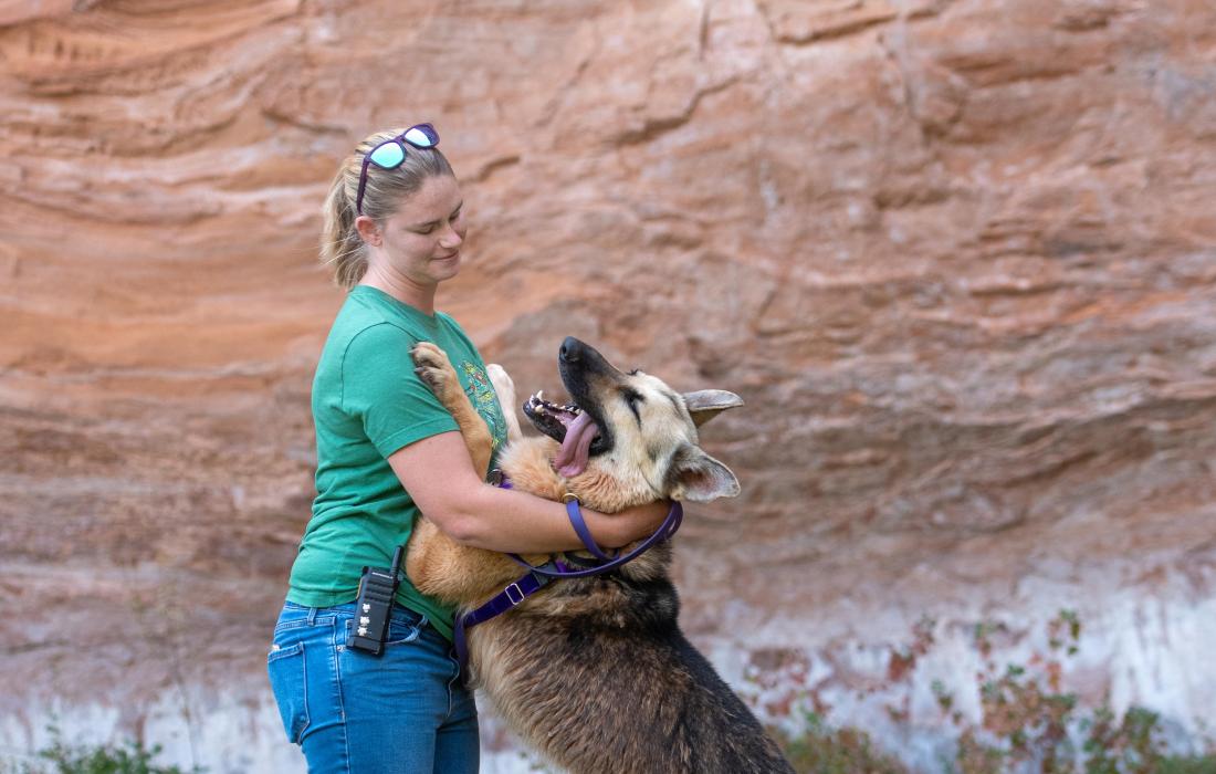 Rydell enjoying the flowers with Emma